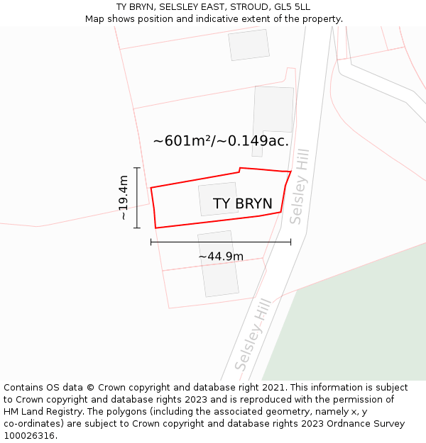 TY BRYN, SELSLEY EAST, STROUD, GL5 5LL: Plot and title map
