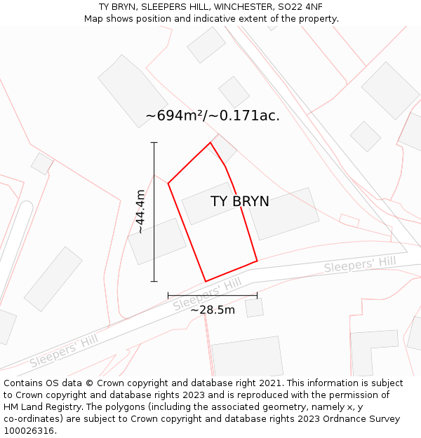 TY BRYN, SLEEPERS HILL, WINCHESTER, SO22 4NF: Plot and title map