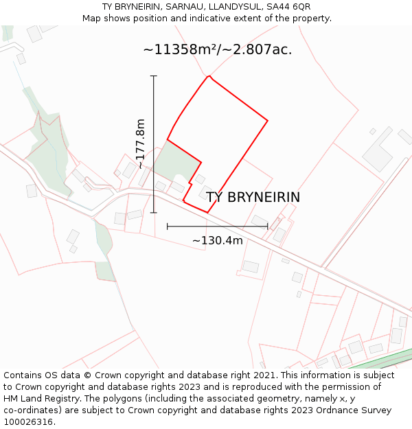 TY BRYNEIRIN, SARNAU, LLANDYSUL, SA44 6QR: Plot and title map