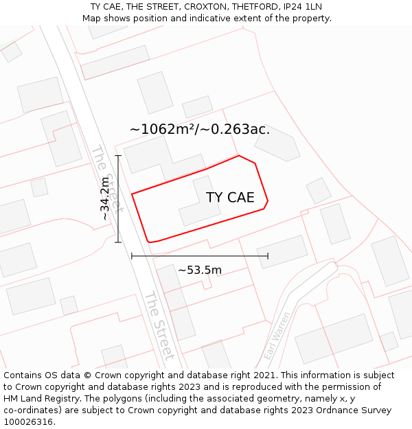 TY CAE, THE STREET, CROXTON, THETFORD, IP24 1LN: Plot and title map