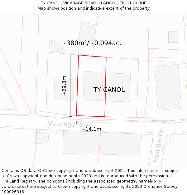 TY CANOL, VICARAGE ROAD, LLANGOLLEN, LL20 8HF: Plot and title map