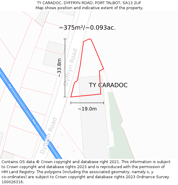 TY CARADOC, DYFFRYN ROAD, PORT TALBOT, SA13 2UF: Plot and title map