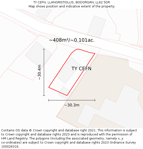 TY CEFN, LLANGRISTIOLUS, BODORGAN, LL62 5DR: Plot and title map