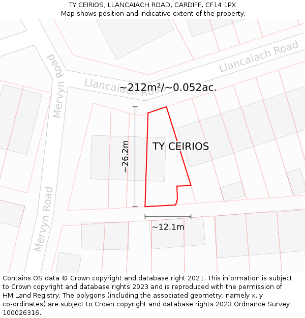 TY CEIRIOS, LLANCAIACH ROAD, CARDIFF, CF14 1PX: Plot and title map