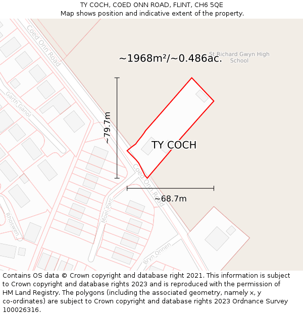 TY COCH, COED ONN ROAD, FLINT, CH6 5QE: Plot and title map