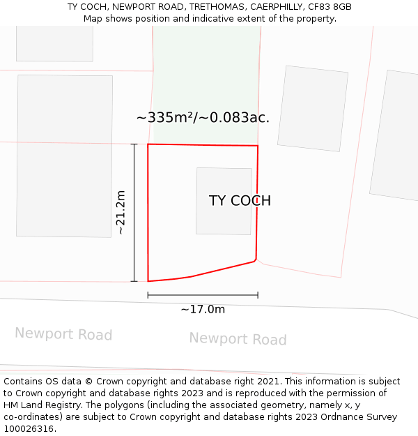 TY COCH, NEWPORT ROAD, TRETHOMAS, CAERPHILLY, CF83 8GB: Plot and title map