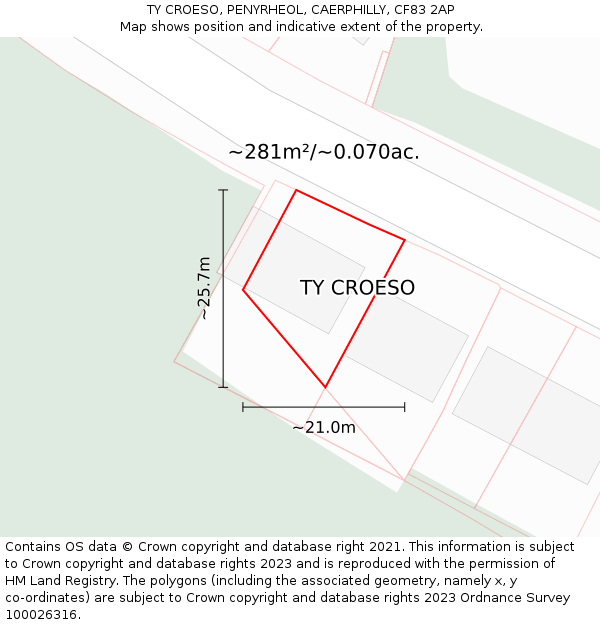 TY CROESO, PENYRHEOL, CAERPHILLY, CF83 2AP: Plot and title map