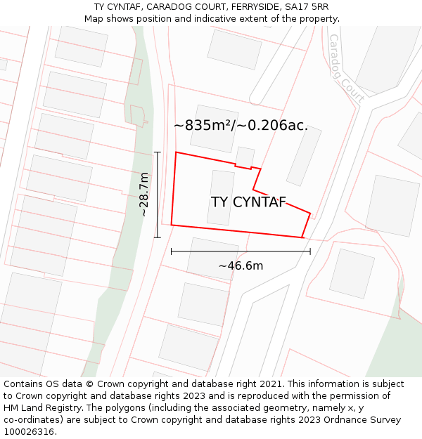 TY CYNTAF, CARADOG COURT, FERRYSIDE, SA17 5RR: Plot and title map