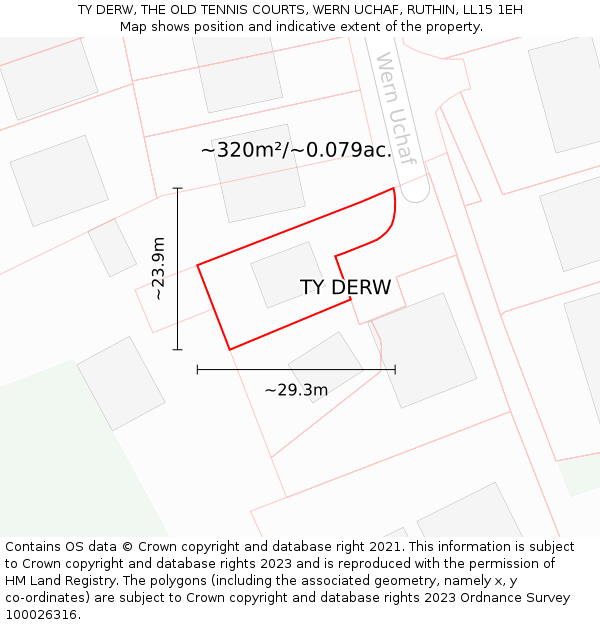 TY DERW, THE OLD TENNIS COURTS, WERN UCHAF, RUTHIN, LL15 1EH: Plot and title map