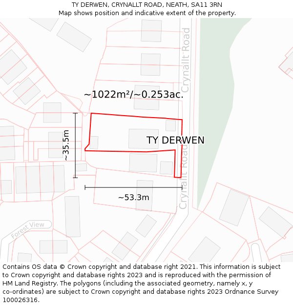 TY DERWEN, CRYNALLT ROAD, NEATH, SA11 3RN: Plot and title map