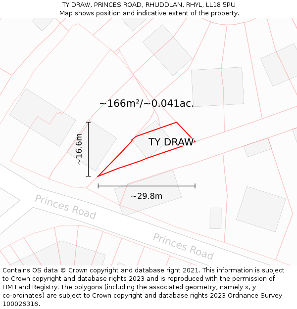 TY DRAW, PRINCES ROAD, RHUDDLAN, RHYL, LL18 5PU: Plot and title map