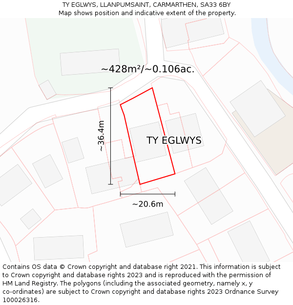 TY EGLWYS, LLANPUMSAINT, CARMARTHEN, SA33 6BY: Plot and title map