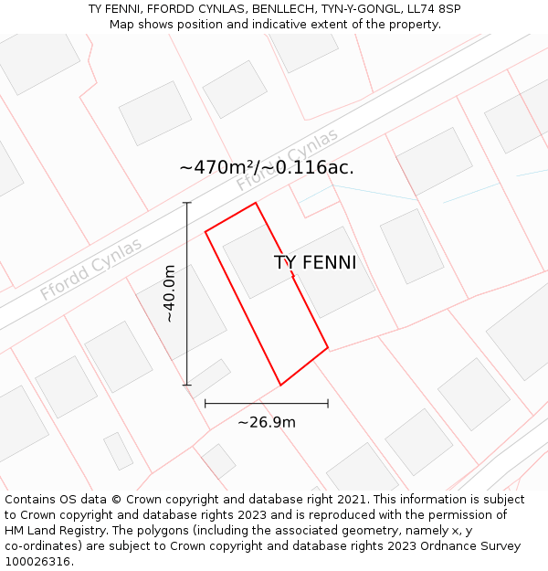 TY FENNI, FFORDD CYNLAS, BENLLECH, TYN-Y-GONGL, LL74 8SP: Plot and title map