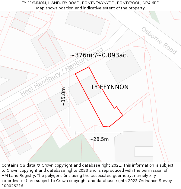 TY FFYNNON, HANBURY ROAD, PONTNEWYNYDD, PONTYPOOL, NP4 6PD: Plot and title map