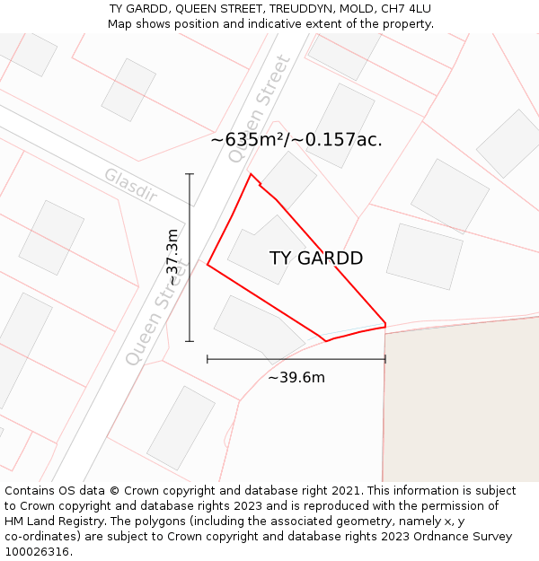 TY GARDD, QUEEN STREET, TREUDDYN, MOLD, CH7 4LU: Plot and title map