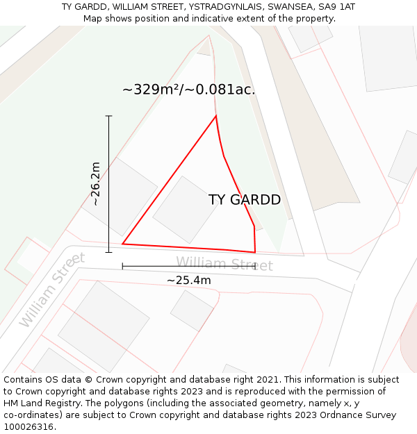 TY GARDD, WILLIAM STREET, YSTRADGYNLAIS, SWANSEA, SA9 1AT: Plot and title map