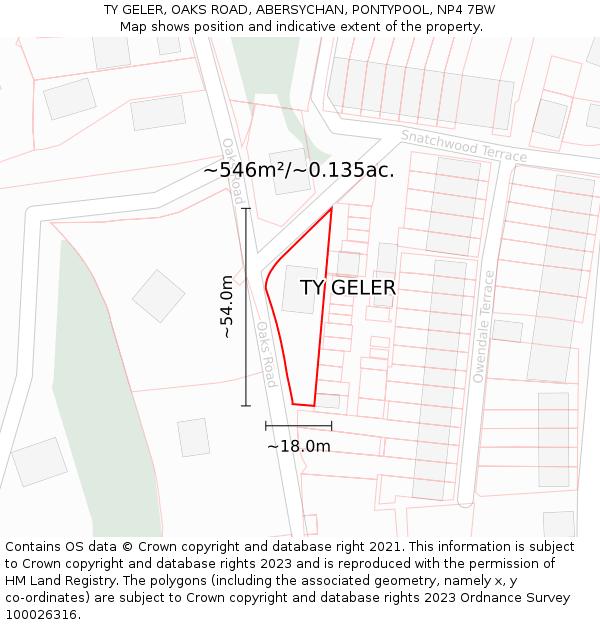 TY GELER, OAKS ROAD, ABERSYCHAN, PONTYPOOL, NP4 7BW: Plot and title map