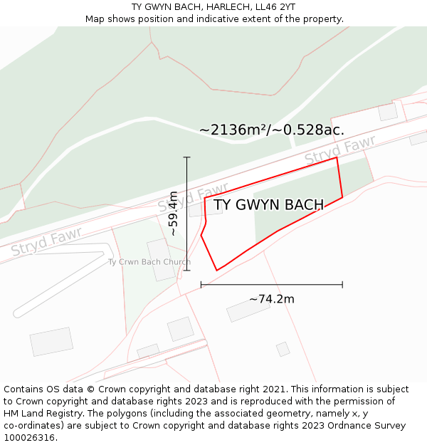 TY GWYN BACH, HARLECH, LL46 2YT: Plot and title map