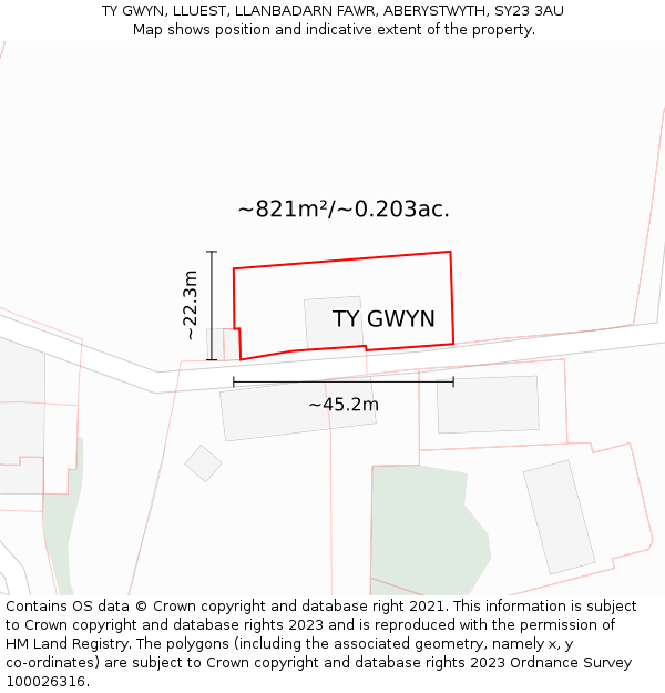 TY GWYN, LLUEST, LLANBADARN FAWR, ABERYSTWYTH, SY23 3AU: Plot and title map