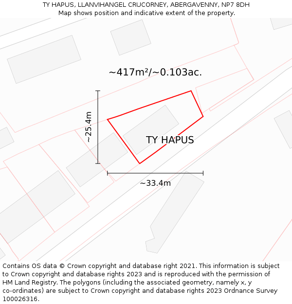 TY HAPUS, LLANVIHANGEL CRUCORNEY, ABERGAVENNY, NP7 8DH: Plot and title map