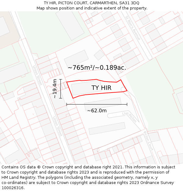 TY HIR, PICTON COURT, CARMARTHEN, SA31 3DQ: Plot and title map