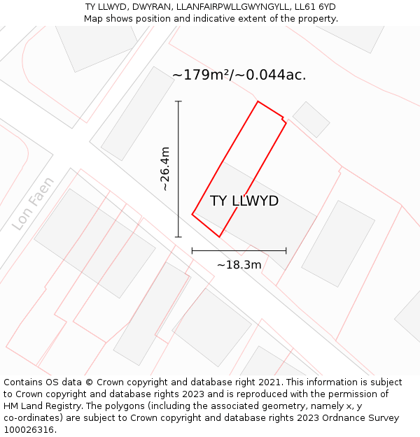 TY LLWYD, DWYRAN, LLANFAIRPWLLGWYNGYLL, LL61 6YD: Plot and title map