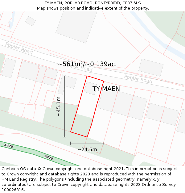 TY MAEN, POPLAR ROAD, PONTYPRIDD, CF37 5LS: Plot and title map