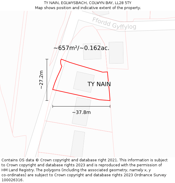 TY NAIN, EGLWYSBACH, COLWYN BAY, LL28 5TY: Plot and title map