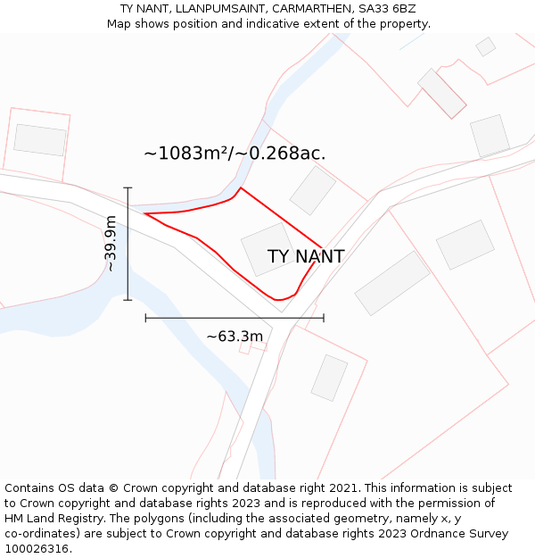 TY NANT, LLANPUMSAINT, CARMARTHEN, SA33 6BZ: Plot and title map