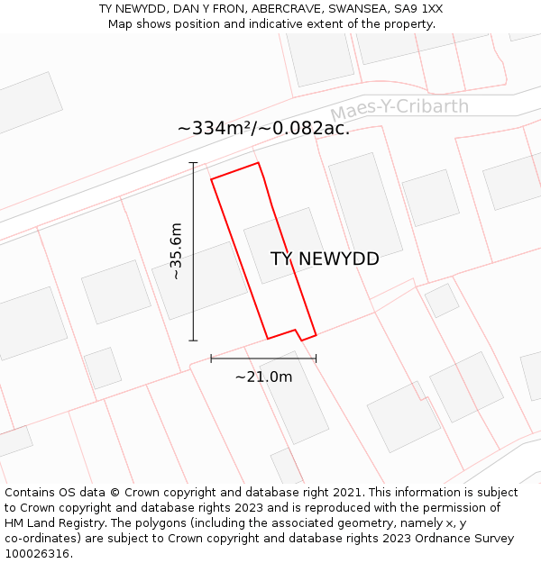 TY NEWYDD, DAN Y FRON, ABERCRAVE, SWANSEA, SA9 1XX: Plot and title map