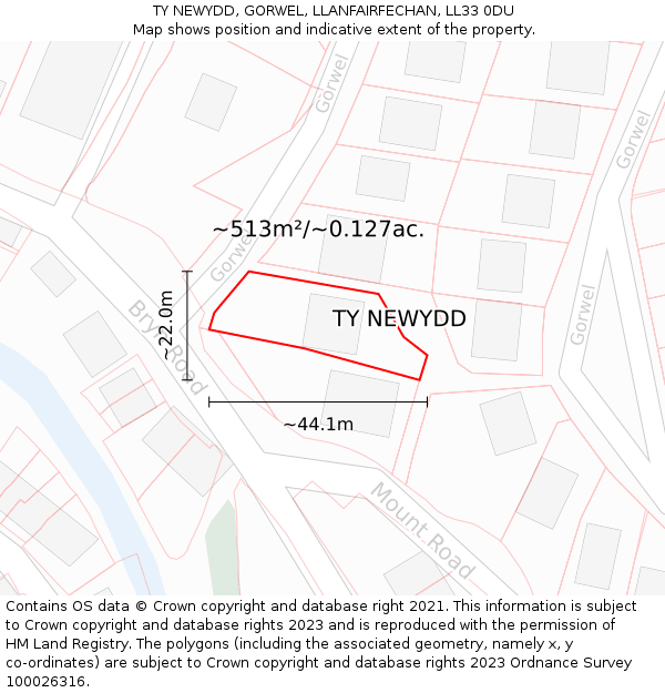 TY NEWYDD, GORWEL, LLANFAIRFECHAN, LL33 0DU: Plot and title map