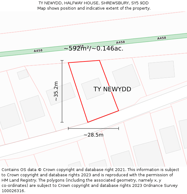 TY NEWYDD, HALFWAY HOUSE, SHREWSBURY, SY5 9DD: Plot and title map