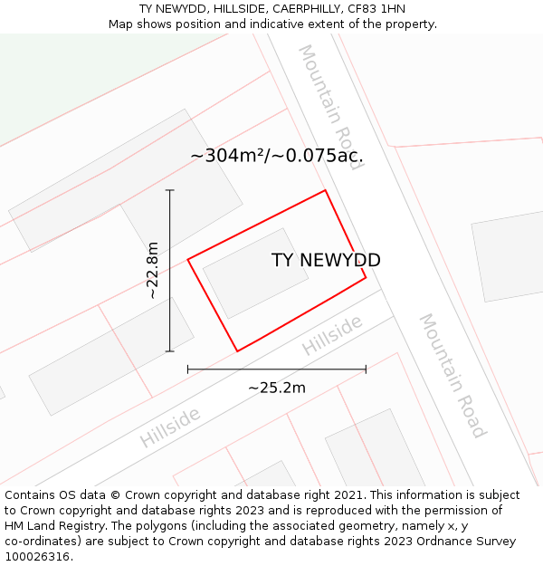 TY NEWYDD, HILLSIDE, CAERPHILLY, CF83 1HN: Plot and title map