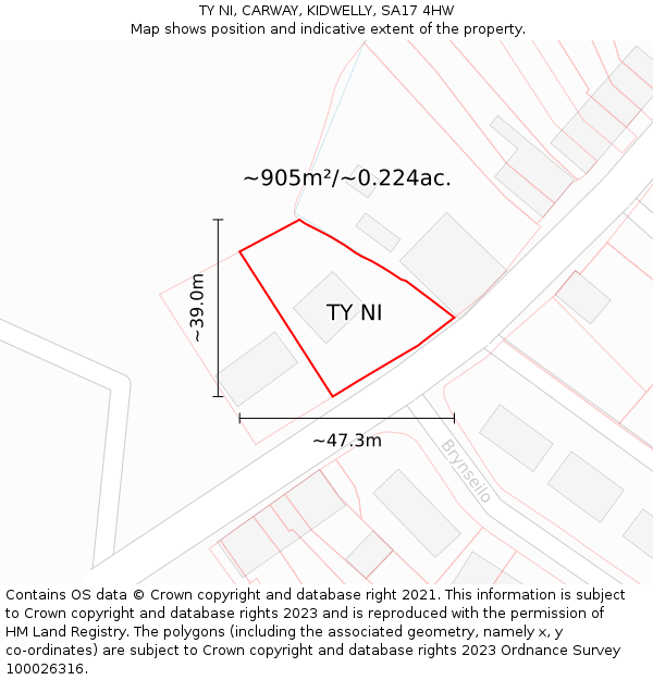 TY NI, CARWAY, KIDWELLY, SA17 4HW: Plot and title map