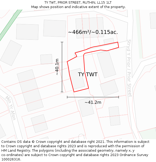TY TWT, PRIOR STREET, RUTHIN, LL15 1LT: Plot and title map