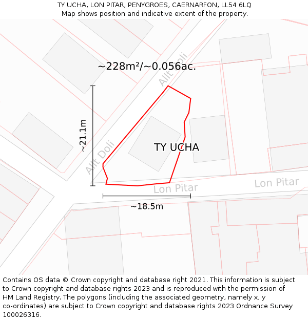 TY UCHA, LON PITAR, PENYGROES, CAERNARFON, LL54 6LQ: Plot and title map