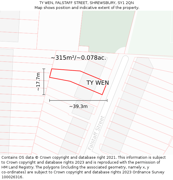 TY WEN, FALSTAFF STREET, SHREWSBURY, SY1 2QN: Plot and title map