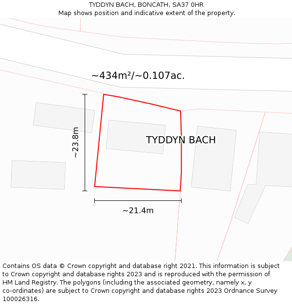 TYDDYN BACH, BONCATH, SA37 0HR: Plot and title map