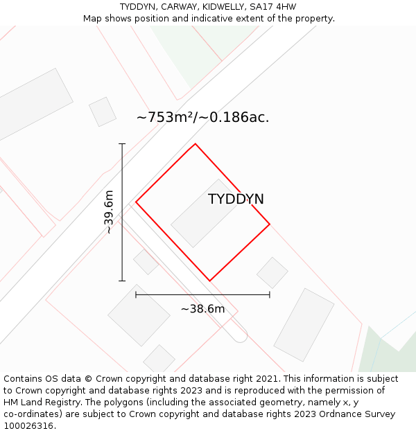 TYDDYN, CARWAY, KIDWELLY, SA17 4HW: Plot and title map