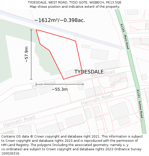 TYDESDALE, WEST ROAD, TYDD GOTE, WISBECH, PE13 5QE: Plot and title map