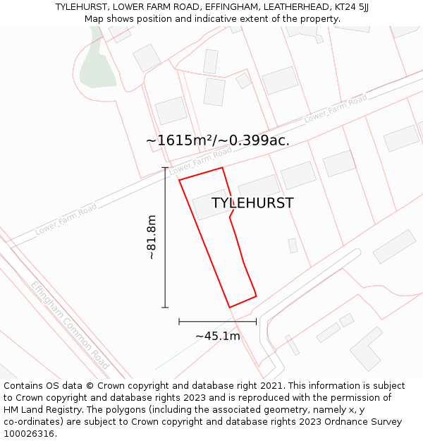 TYLEHURST, LOWER FARM ROAD, EFFINGHAM, LEATHERHEAD, KT24 5JJ: Plot and title map