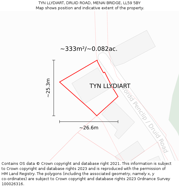 TYN LLYDIART, DRUID ROAD, MENAI BRIDGE, LL59 5BY: Plot and title map