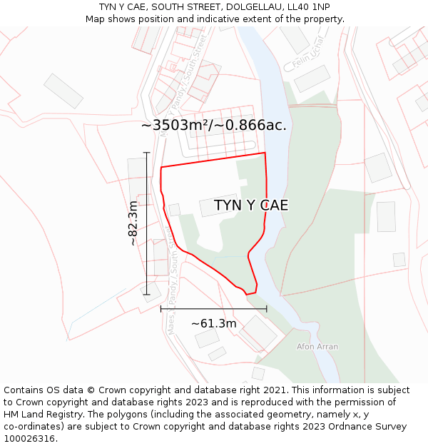 TYN Y CAE, SOUTH STREET, DOLGELLAU, LL40 1NP: Plot and title map