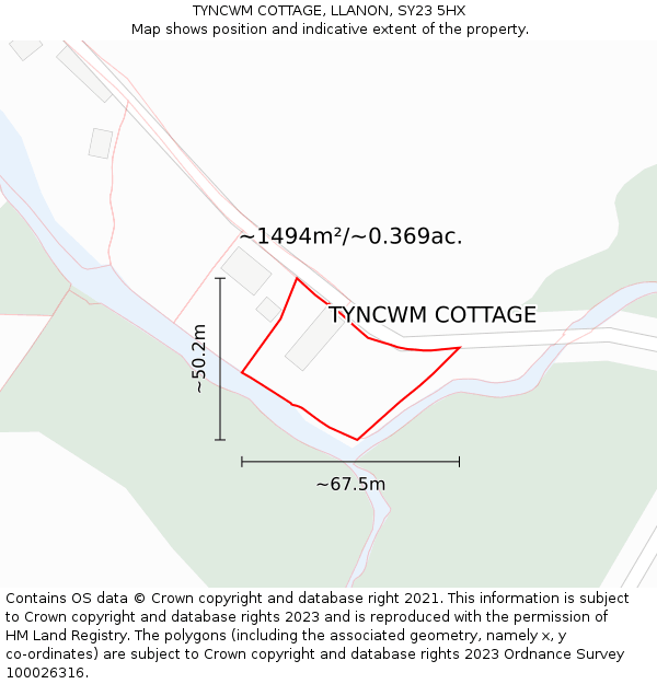 TYNCWM COTTAGE, LLANON, SY23 5HX: Plot and title map