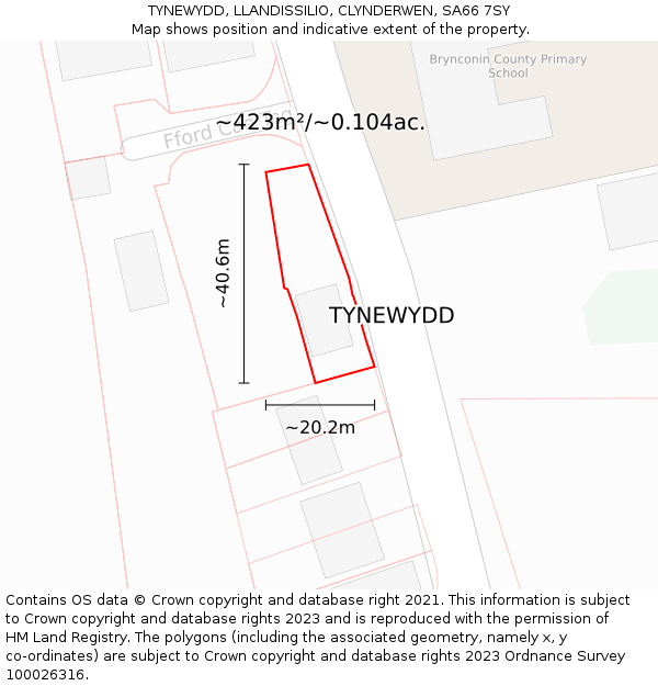 TYNEWYDD, LLANDISSILIO, CLYNDERWEN, SA66 7SY: Plot and title map