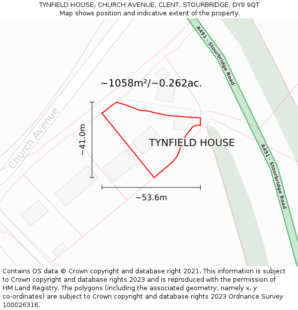 TYNFIELD HOUSE, CHURCH AVENUE, CLENT, STOURBRIDGE, DY9 9QT: Plot and title map