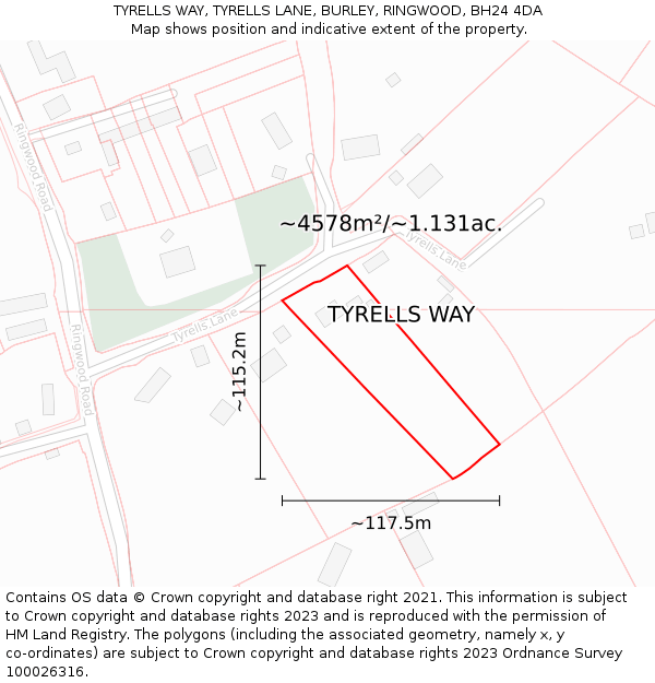 TYRELLS WAY, TYRELLS LANE, BURLEY, RINGWOOD, BH24 4DA: Plot and title map