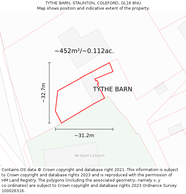 TYTHE BARN, STAUNTON, COLEFORD, GL16 8NU: Plot and title map