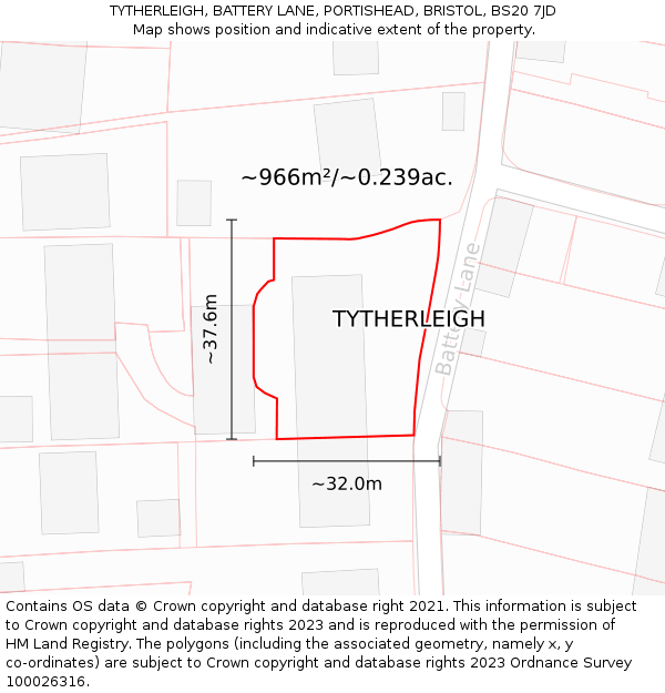 TYTHERLEIGH, BATTERY LANE, PORTISHEAD, BRISTOL, BS20 7JD: Plot and title map