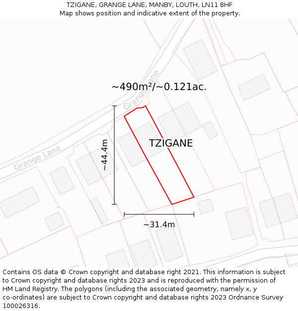 TZIGANE, GRANGE LANE, MANBY, LOUTH, LN11 8HF: Plot and title map